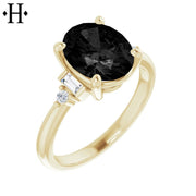 1.00ctr-2.00ctr Oval Cut Black Moissanite Ring