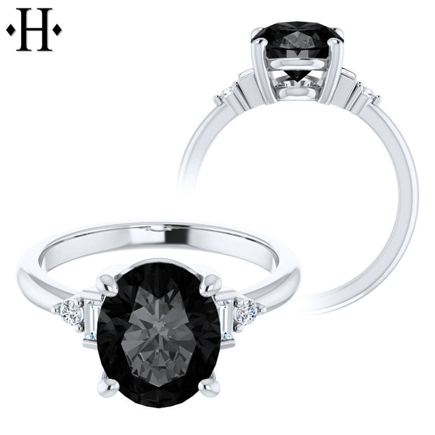 1.00ctr-2.00ctr Oval Cut Black Moissanite Ring