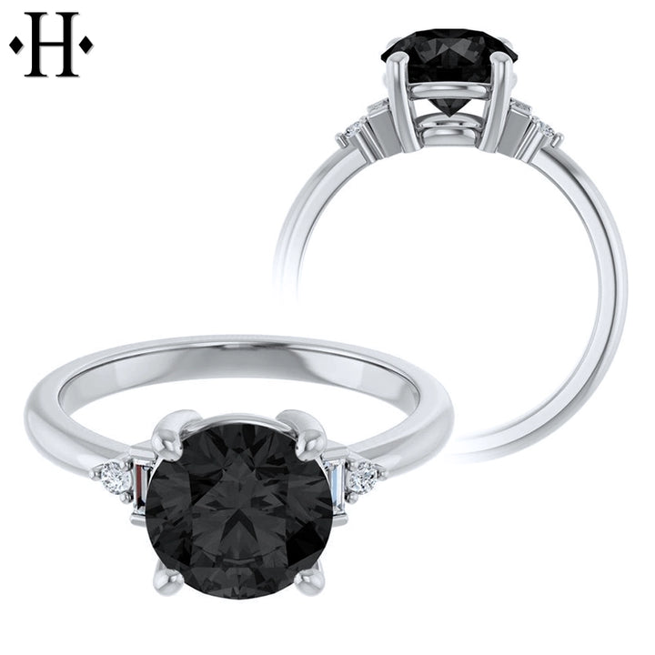 1.00ctr-2.00ctr Round Cut Black Moissanite Customizable Ring