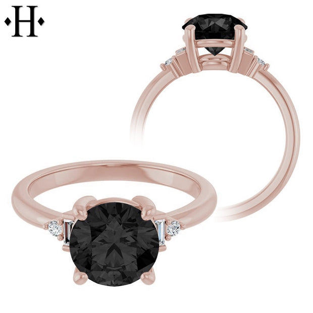 1.00ctr-2.00ctr Round Cut Black Moissanite Ring