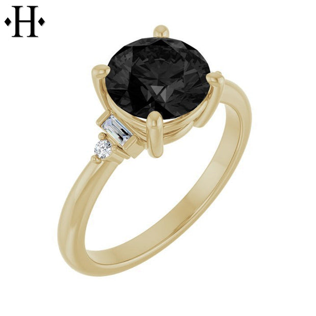 1.00ctr-2.00ctr Round Cut Black Moissanite Ring