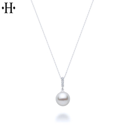 10kt 9mm Cultured Pearl & Diamond Italian Necklace