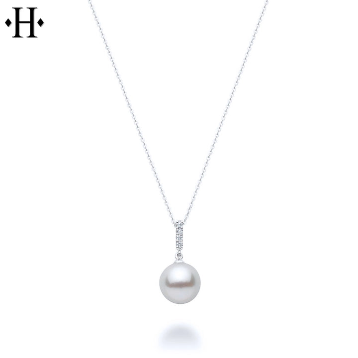 10kt 9mm Cultured Pearl & Diamond Italian Necklace