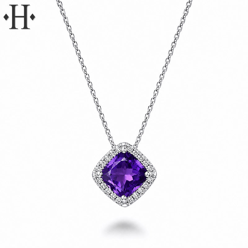 Genuine Amethyst & Diamond Necklace