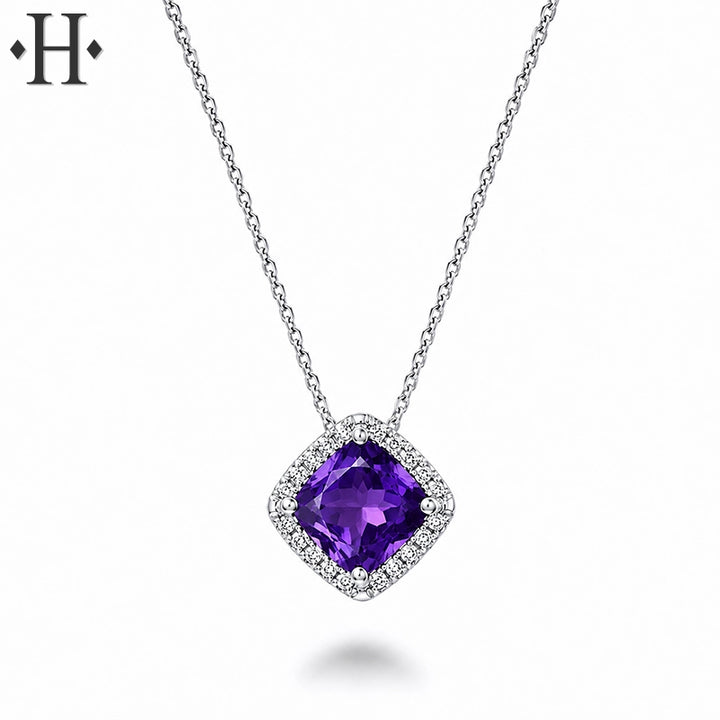 Genuine Amethyst & Diamond Necklace
