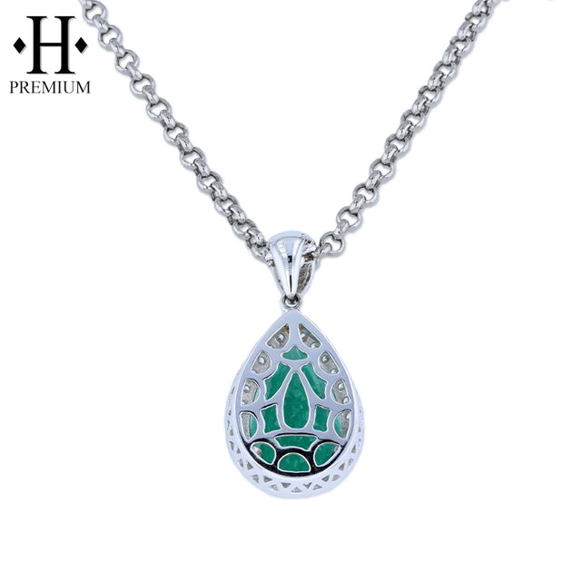 18kt 5.21ct Genuine Brazilian Emerald & Diamond Halo Pendant