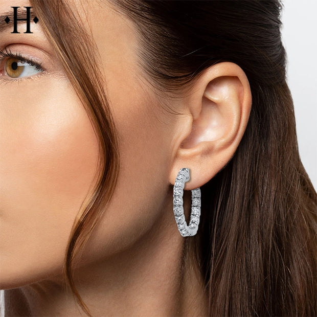 14kt 3.00cts Inside-Out Lab Grown Diamond Locking Hoop Earrings 25mm