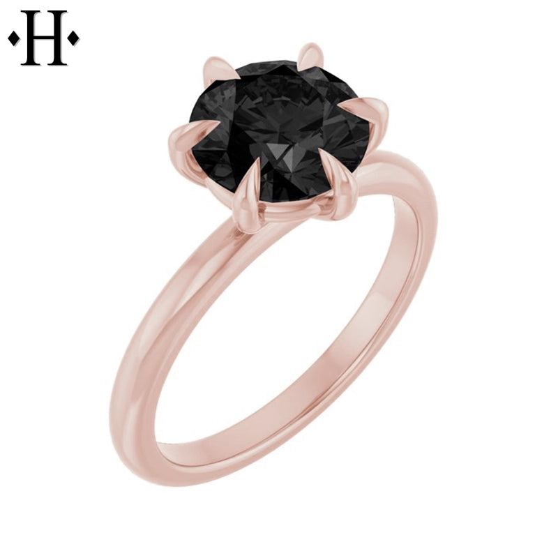 1.00ctr-2.00ctr Round Cut Black Moissanite Ring Tailor Made