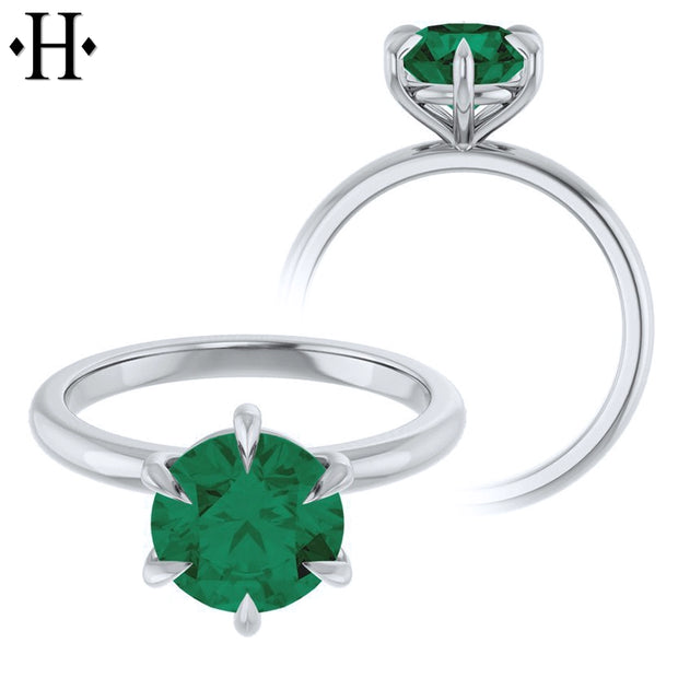 1.00ctr-2.00ctr Round Cut Lab Grown Emerald Ring