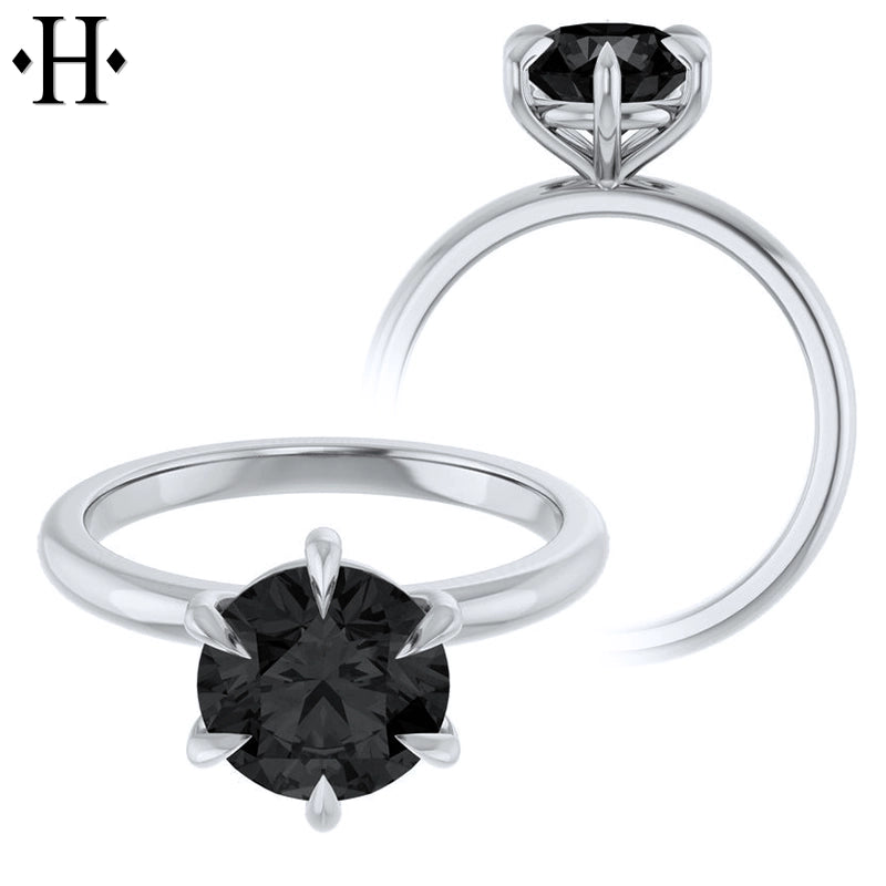 1.00ctr-2.00ctr Round Cut Black Moissanite Ring Tailor Made