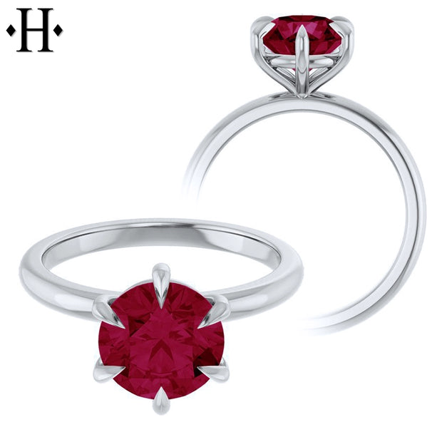 1.00ctr-2.00ctr Round Cut Lab Grown Ruby Ring