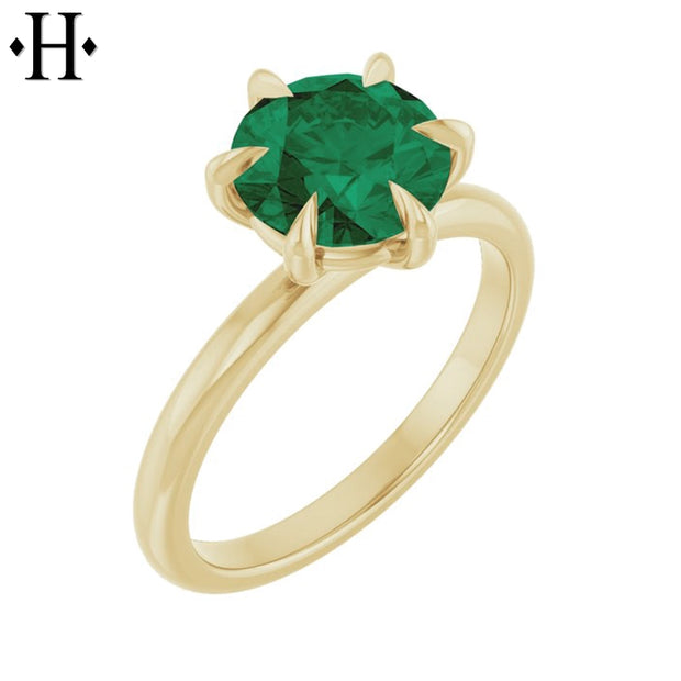 1.00ctr-2.00ctr Round Cut Lab Grown Emerald Ring