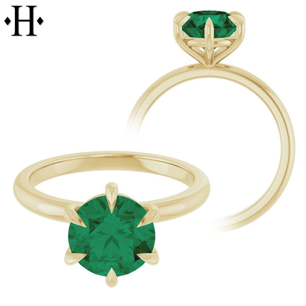 1.00ctr-2.00ctr Round Cut Lab Grown Emerald Ring