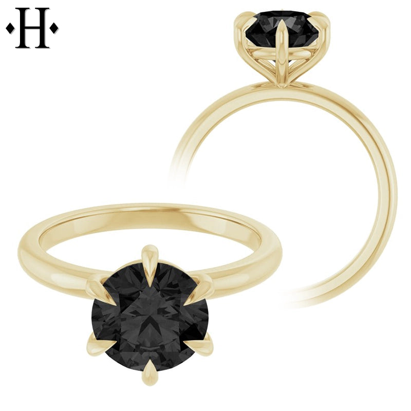 1.00ctr-2.00ctr Round Cut Black Moissanite Ring Tailor Made