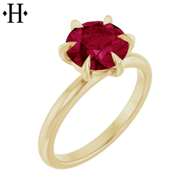 1.00ctr-2.00ctr Round Cut Lab Grown Ruby Ring