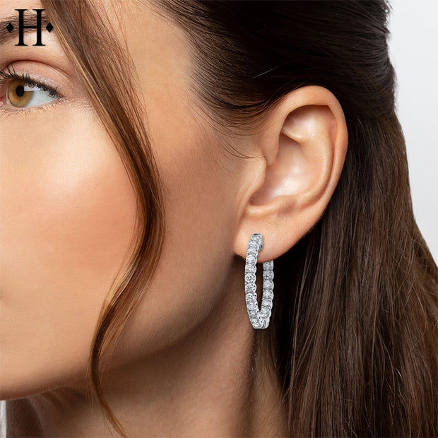 14kt 2.00cts Inside-Out Lab Grown Diamond Locking Hoop Earrings 25mm