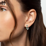 Genuine Emerald & Diamond Hoop Earrings