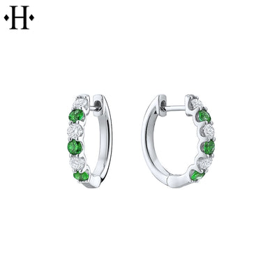 14kt Emerald & Diamond Hoop Earrings