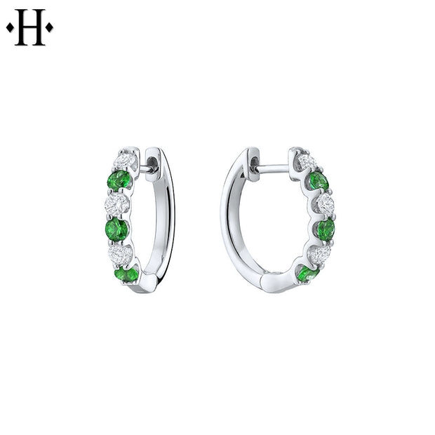 Genuine Emerald & Diamond Hoop Earrings