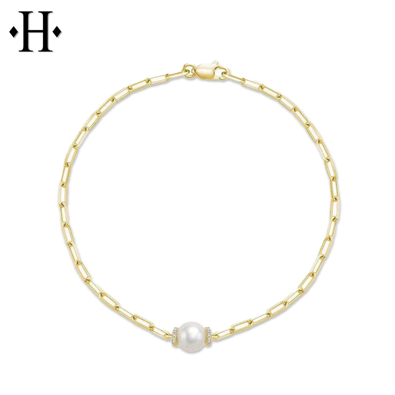 Cultured Pearl & Diamond Paper Clip Bracelet