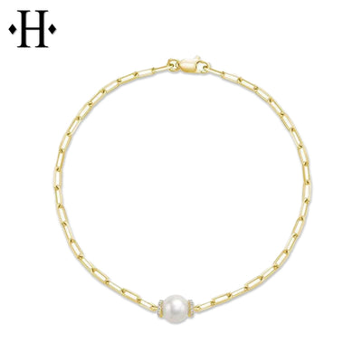 Cultured Pearl & Diamond Paper Clip Bracelet