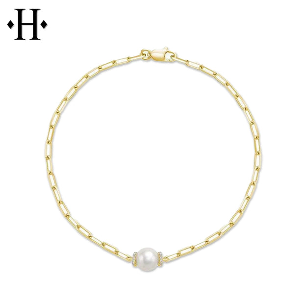 Cultured Pearl & Diamond Paper Clip Bracelet