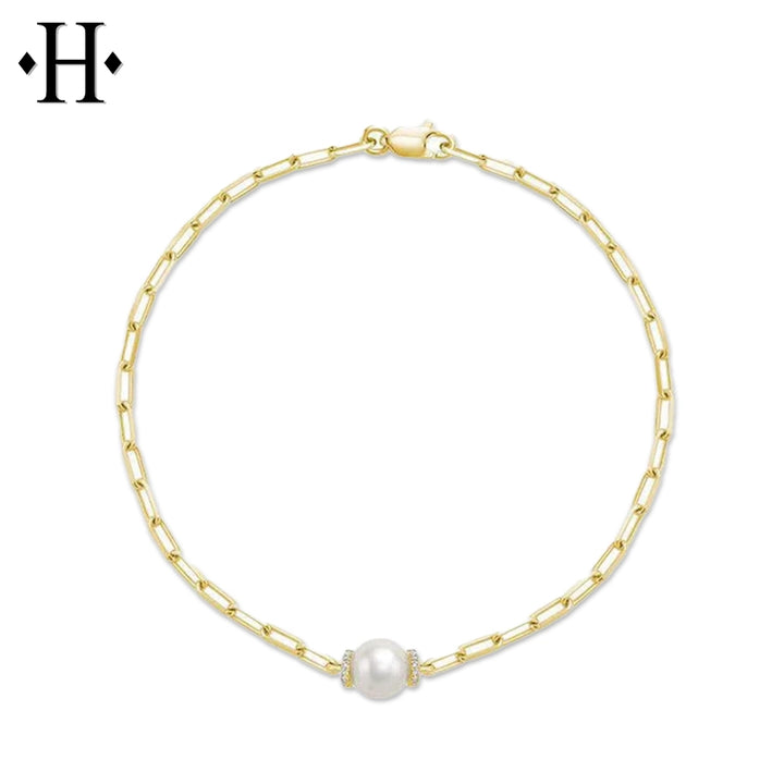 Cultured Pearl & Diamond Paper Clip Bracelet