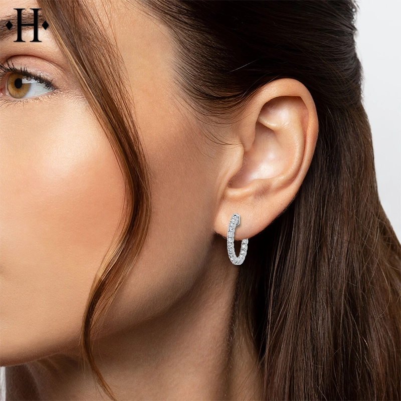 10kt 1.00cts Inside-Out Lab Grown Diamond Locking Hoop Earrings