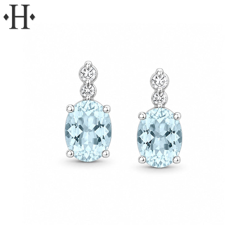 Genuine Aquamarine & Canadian Diamond Earrings
