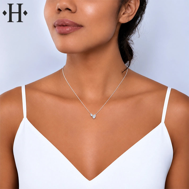 Sterling Silver Toi & Moi Lab Grown Pear Cut Diamond Necklace