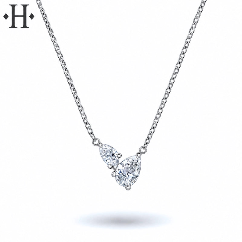Sterling Silver Toi & Moi Lab Grown Pear Cut Diamond Necklace
