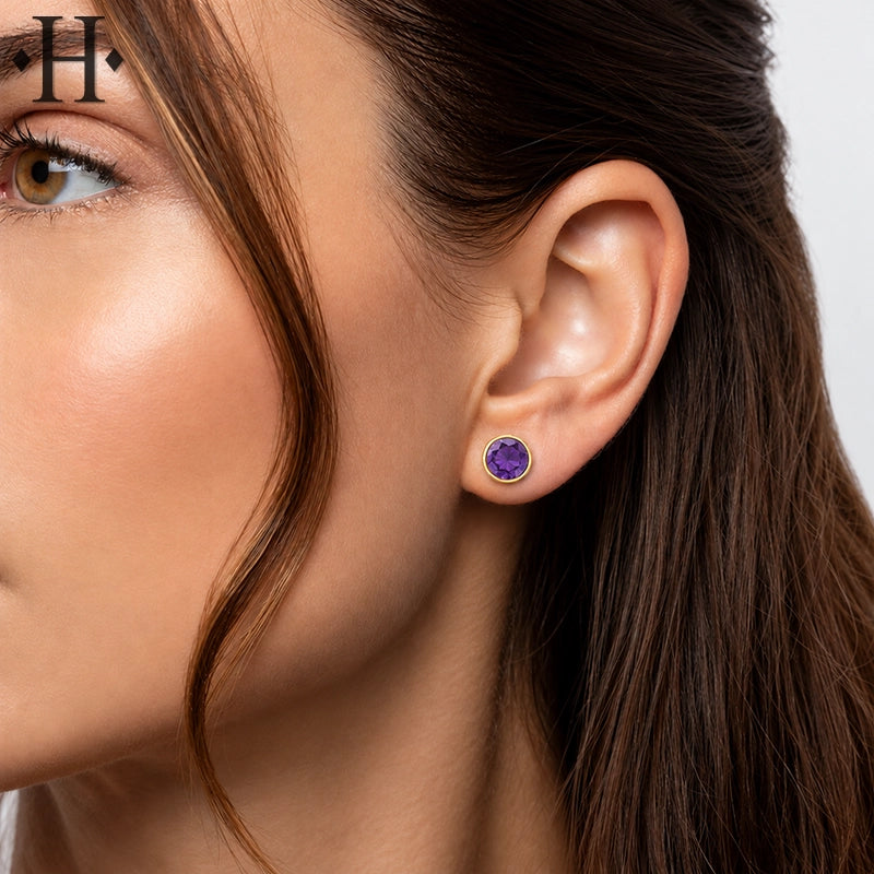 10kt Genuine Amethyst Bezel Set Earrings