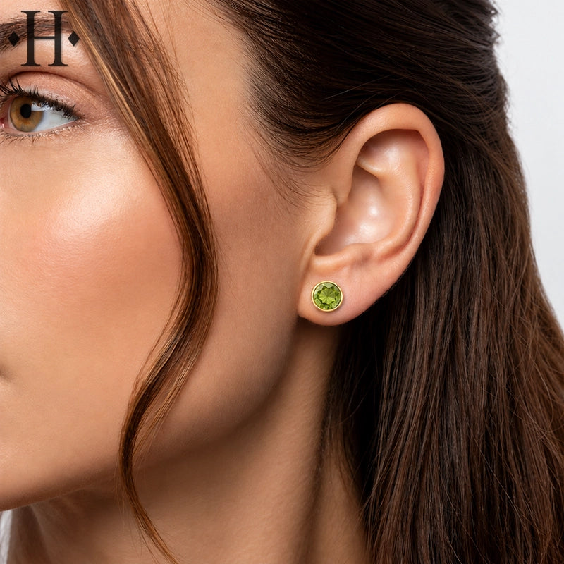 10kt Genuine Peridot Bezel Set Earrings