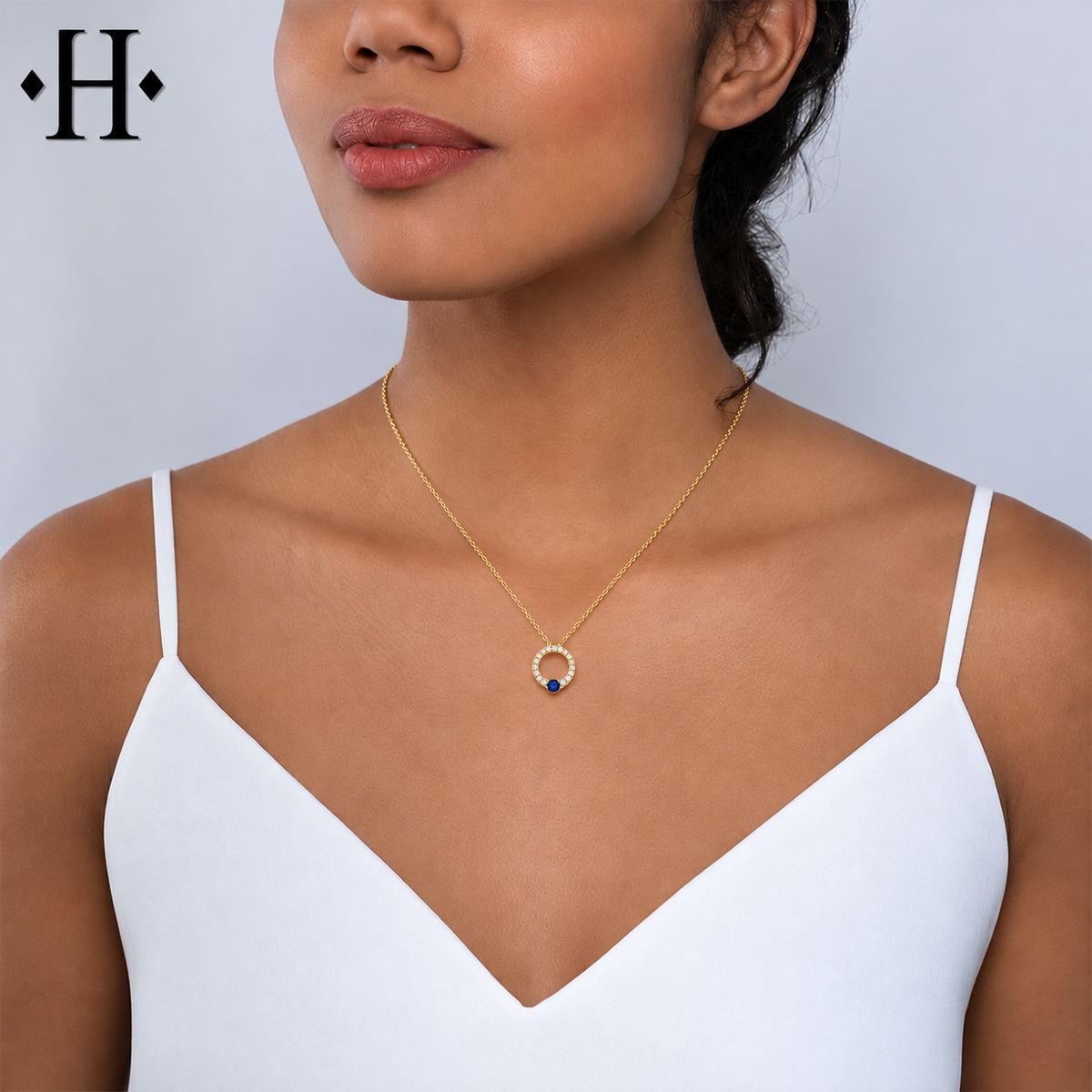 14kt Genuine Sapphire & Diamond Necklace