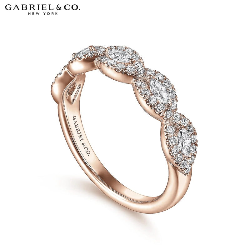 0.50ctw Natural Marquise Diamond French Pavé Halo Ring 4.5mm