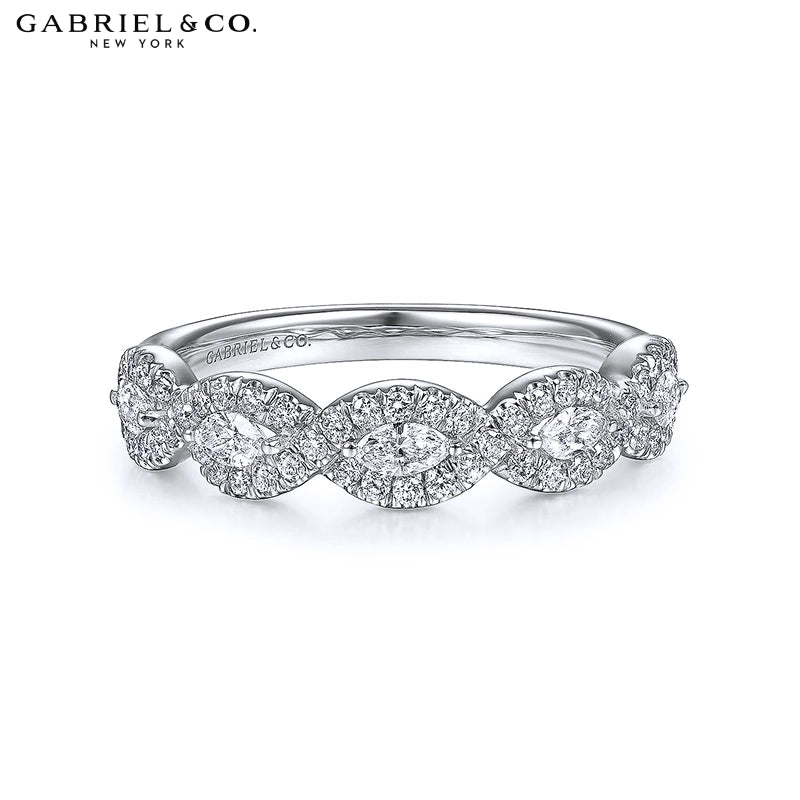 0.50ctw Natural Marquise Diamond French Pavé Halo Ring 4.5mm