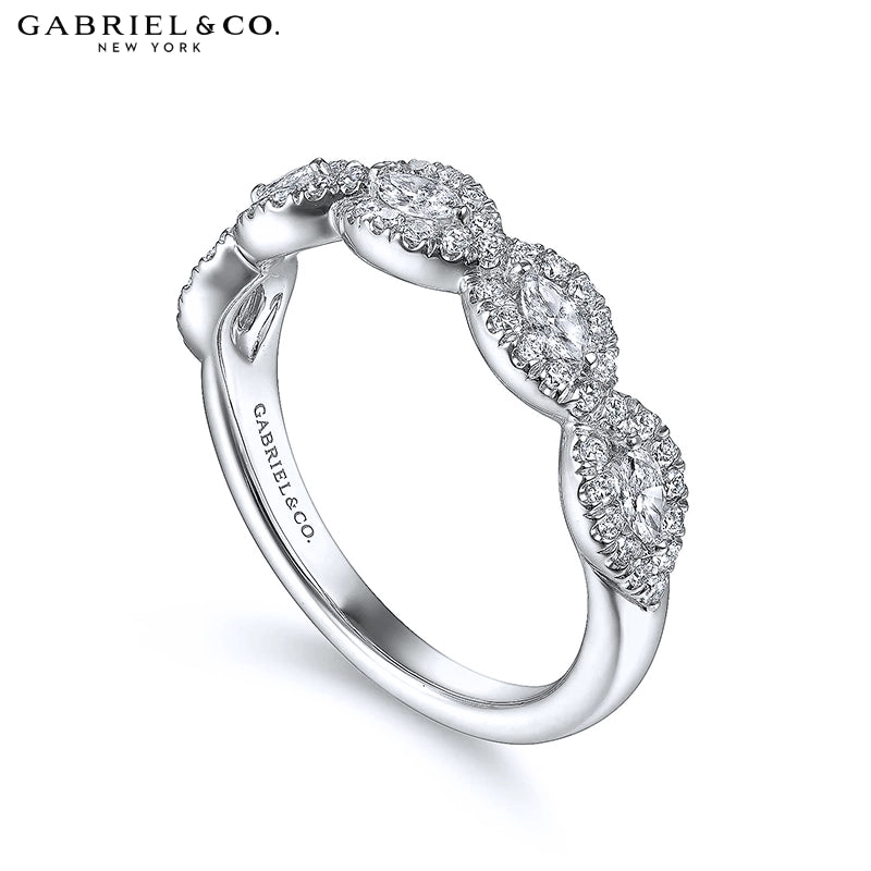 0.50ctw Natural Marquise Diamond French Pavé Halo Ring 4.5mm