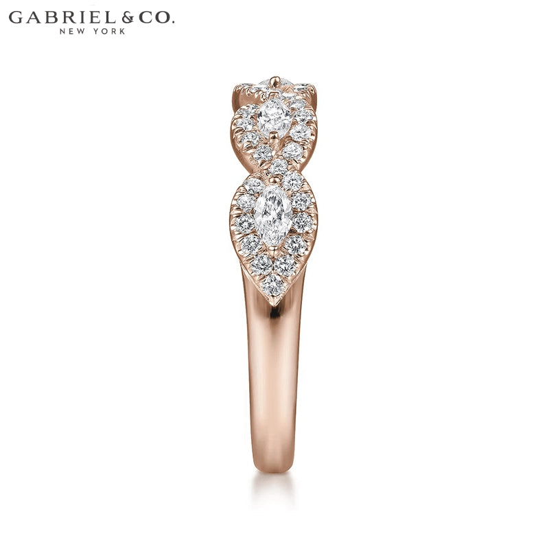 0.50ctw Natural Marquise Diamond French Pavé Halo Ring 4.5mm
