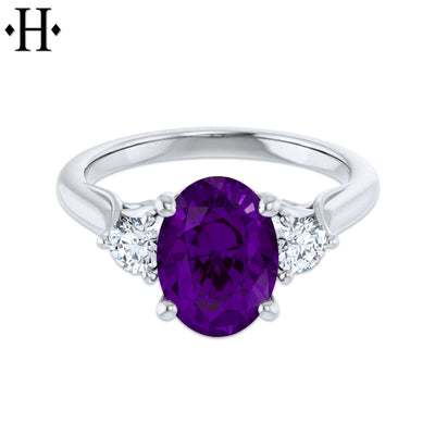 Natural Amethyst & Lab Grown Diamond Ring