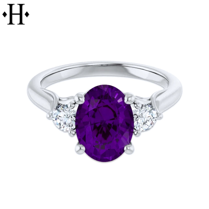 Natural Amethyst & Lab Grown Diamond Ring