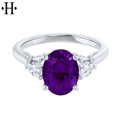 Genuine Amethyst & Lab Grown Diamond Ring