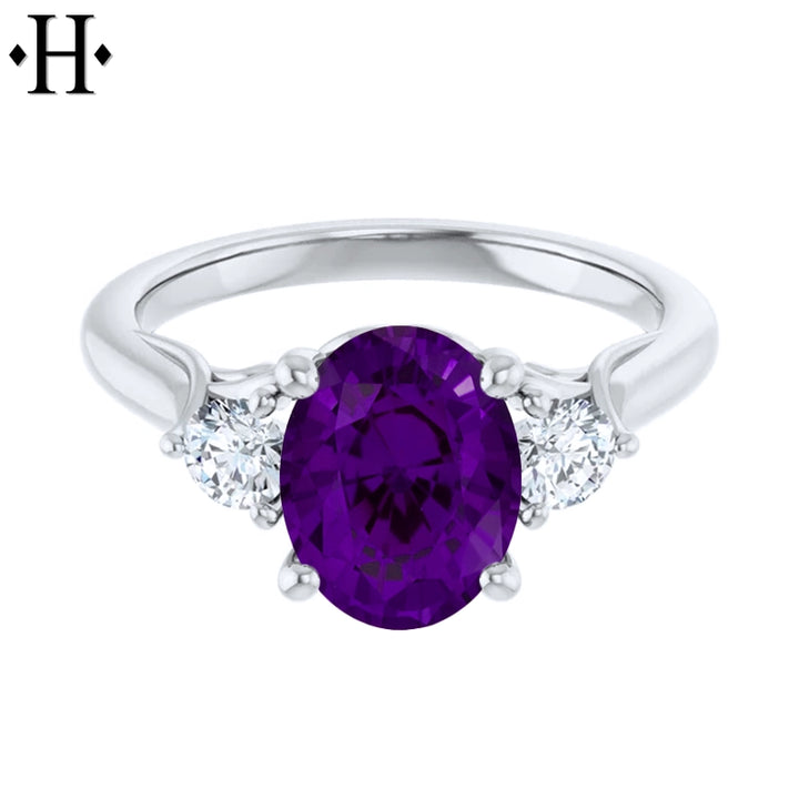 Genuine Amethyst & Lab Grown Diamond Ring