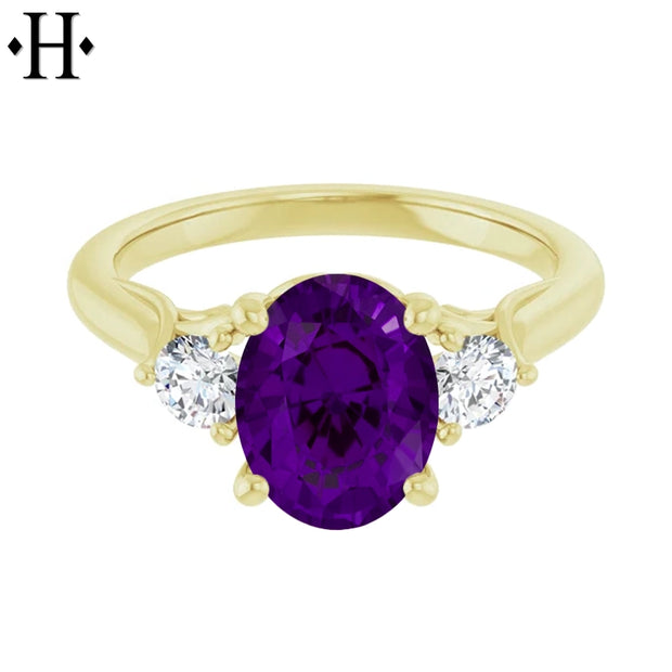 Genuine Amethyst & Lab Grown Diamond Ring