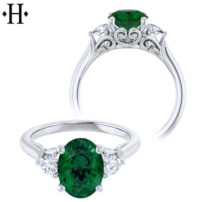 Oval Cut Lab Grown Emerald & Diamond Ring