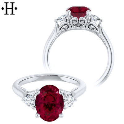 Oval Cut Lab Grown Ruby & Diamond Ring