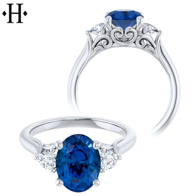 Oval Cut Lab Grown Sapphire & Diamond Ring