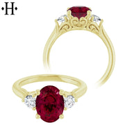 Oval Cut Lab Grown Ruby & Diamond Ring