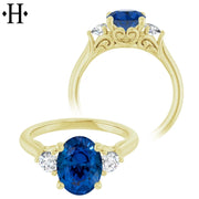 Oval Cut Lab Grown Sapphire & Diamond Ring