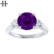 Oval Cut Genuine Amethyst & Lab Grown Diamond Ring