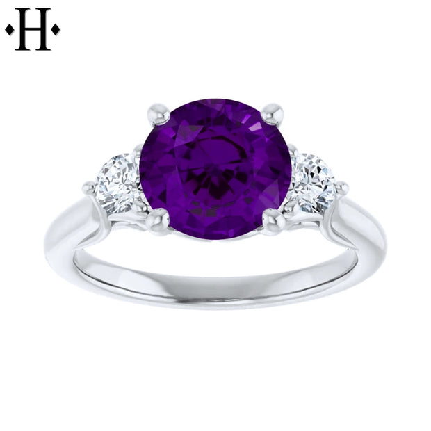 Oval Cut Genuine Amethyst & Lab Grown Diamond Ring